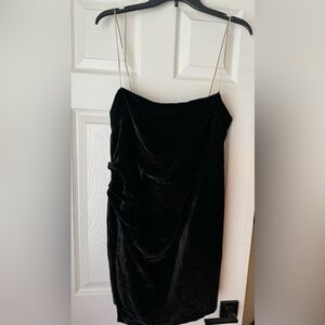 House Of Harlow Black Crushed Velvet Rhinestone Strap Mini Dress - Large